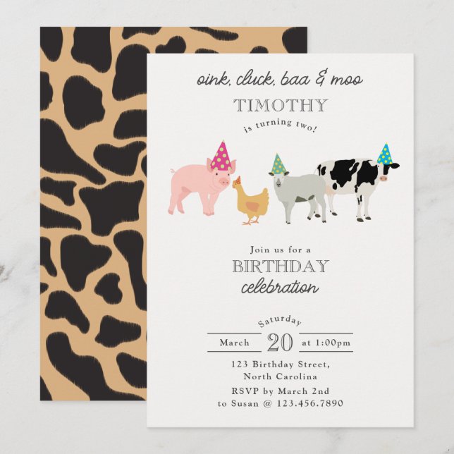 Petting Zoo Party Animals Barnyard Birthday Kids Invitation (Front/Back)