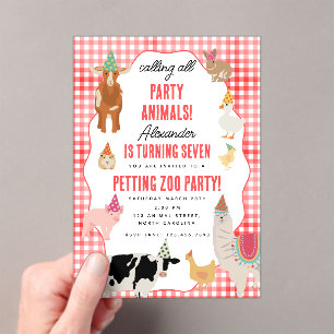 Petting Zoo Party Animals Barnyard Birthday Theme Acrylic Invitations