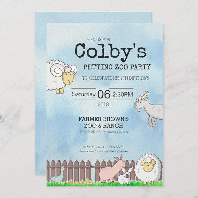 Petting Zoo Party Invitation (Front/Back)