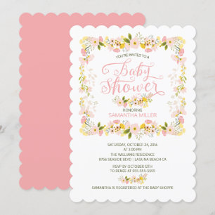Petty Floral Frame Girls Baby Shower Invitation