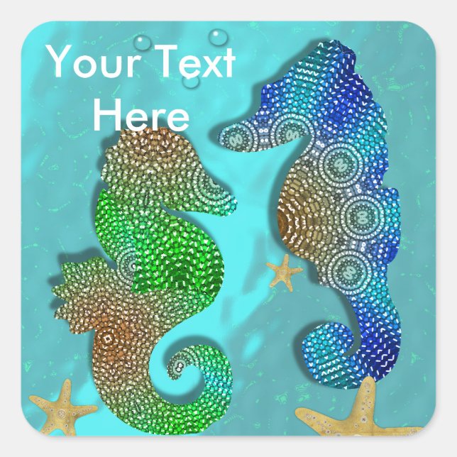 Petty Swimming Seahorses Personalised Square Sticker (Front)