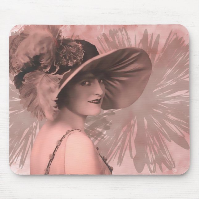 PETULA, 1910s LADY IN BIG HAT: PEACH Mouse Mat (Front)