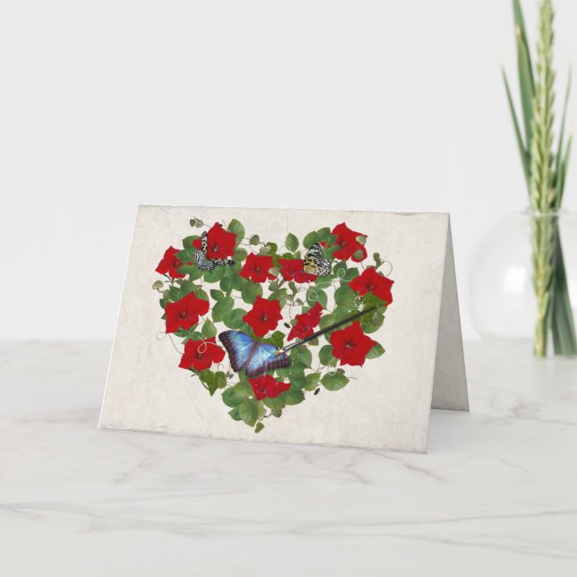 petunia and butterfly heart with brush card (Front)