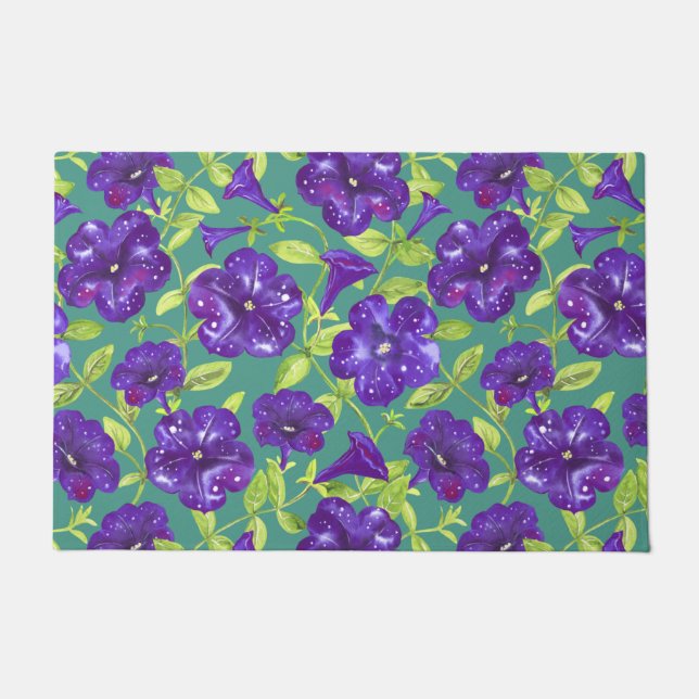 Petunia Night Sky on teal background Throw Pillow  Doormat (Front)