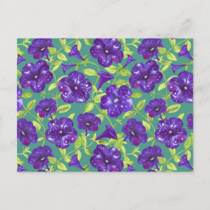 Petunia Night Sky on teal background Throw Pillow Postcard