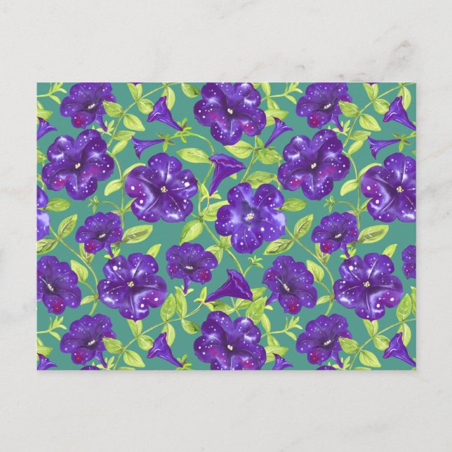 Petunia Night Sky on teal background Throw Pillow Postcard (Front)