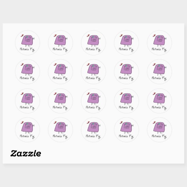 Petunia Pig (Purple) Classic Round Sticker (Sheet)