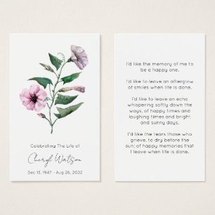 Petunia Simple Funeral Memorial Prayer Card