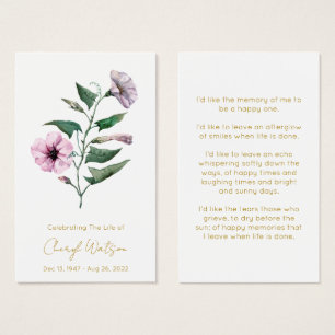 Petunia   Simple Funeral Memorial Prayer Card