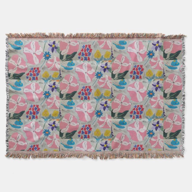 Petunia & Summer Flowers Throw Blanket (Front)