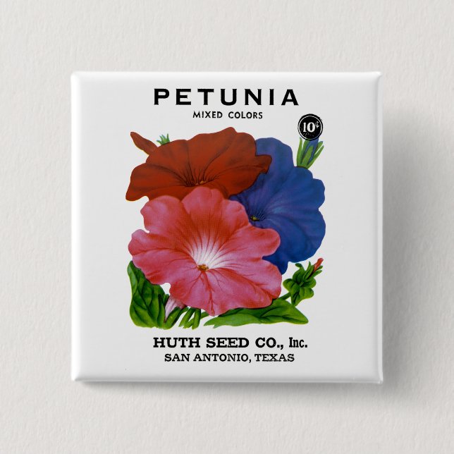 Petunia Vintage Seed Packet 15 Cm Square Badge (Front)