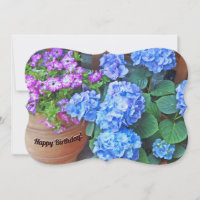 PETUNIAS AND HYDRANGEAS/ HAPPY BIRTHDAY Flat Card