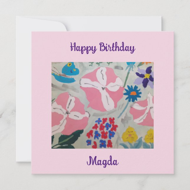 Petunias & Summer Flowers Flat Birthday Card (Front)