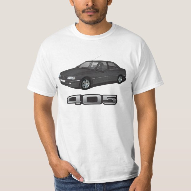 Peugeot 405 SRi + model badge, black, DIY T-Shirt (Front)