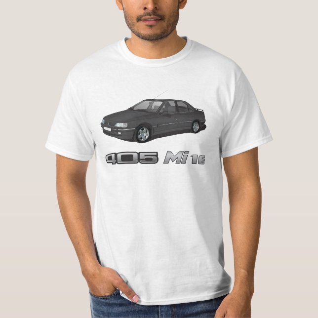 Peugeot 405 with Mi 16 metallic badge, black DIY T-Shirt (Front)