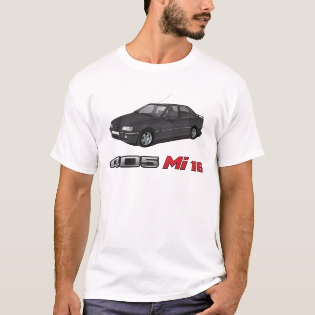 Peugeot 405 with Mi 16 red badge, black DIY T-Shirt (Front)