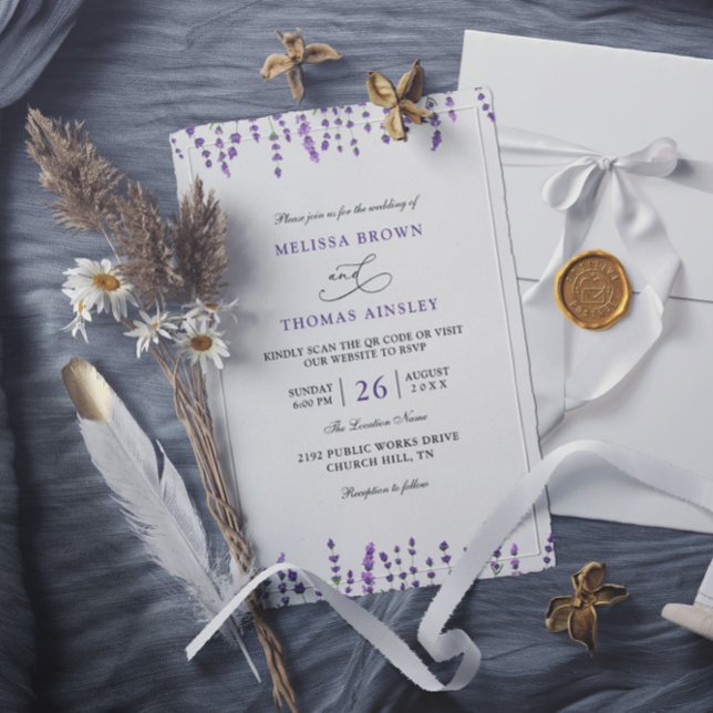Peurple Lavender Floral Budget QR Code Wedding Invitation (Creator Uploaded)