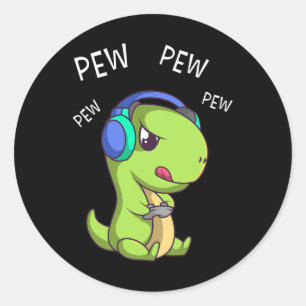 Pew Pew Cute T-rex Dinosaur Video Gamer Gaming 1 Classic Round Sticker
