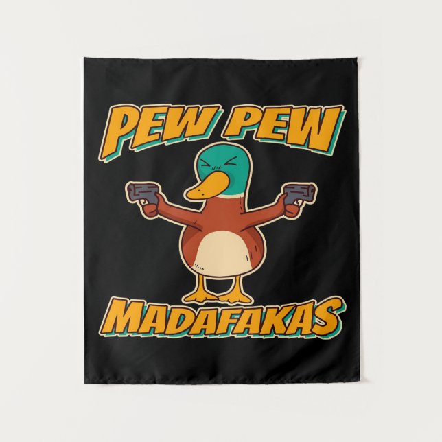 Pew Pew Duck | Duck Pattern Throw Blanket Tapestry (Front)