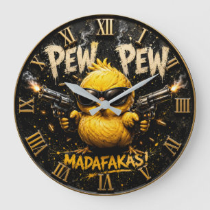 Pew Pew Funny Badass Chick Humor Large Clock