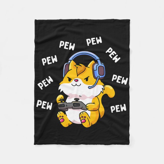 Pew Pew Gamer Cat Video Game Cats Gaming Kitty Lov Fleece Blanket (Front)