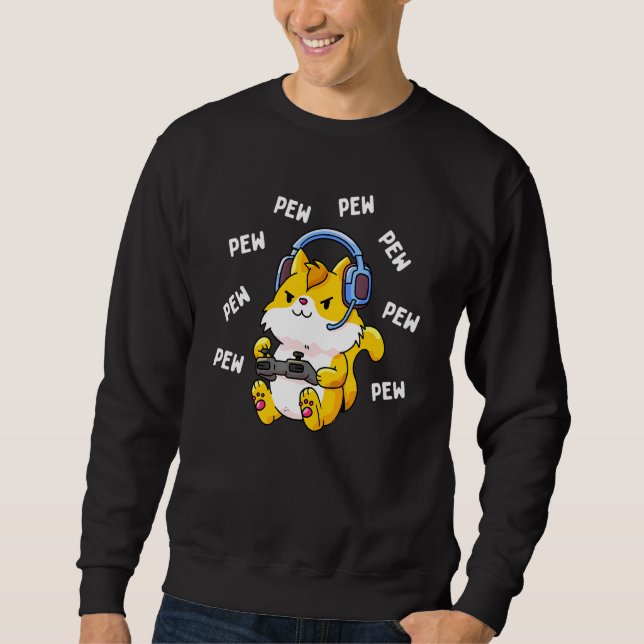 Pew Pew Gamer Cat Video Game Cats Gaming Kitty Sweatshirt (Front)