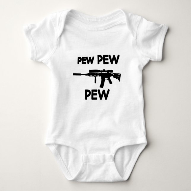 Pew pew gun baby bodysuit (Front)