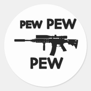 Pew pew gun classic round sticker