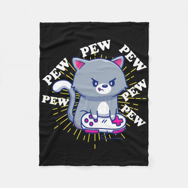 Pew Pew Pew Cute Cat Gamer Headset Cats Cat Gamer  Fleece Blanket (Front)