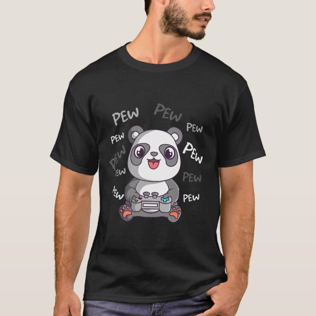 Pew Pew Pew Cute Panda Video Gaming Gamer  T-Shirt (Front)