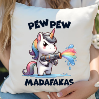 Pew Pew Unicorn Throw Pillow
