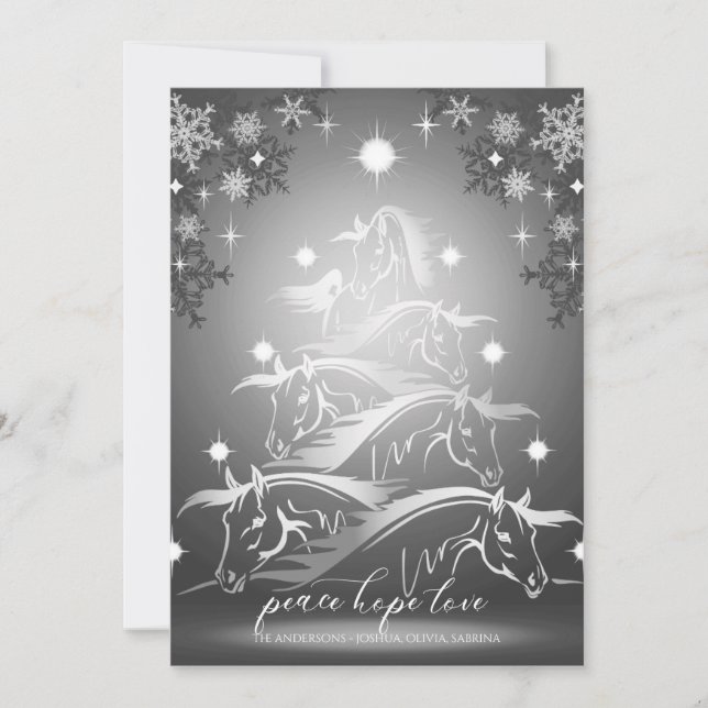 Pewter Abstract Christmas Horses Holiday Card (Front)