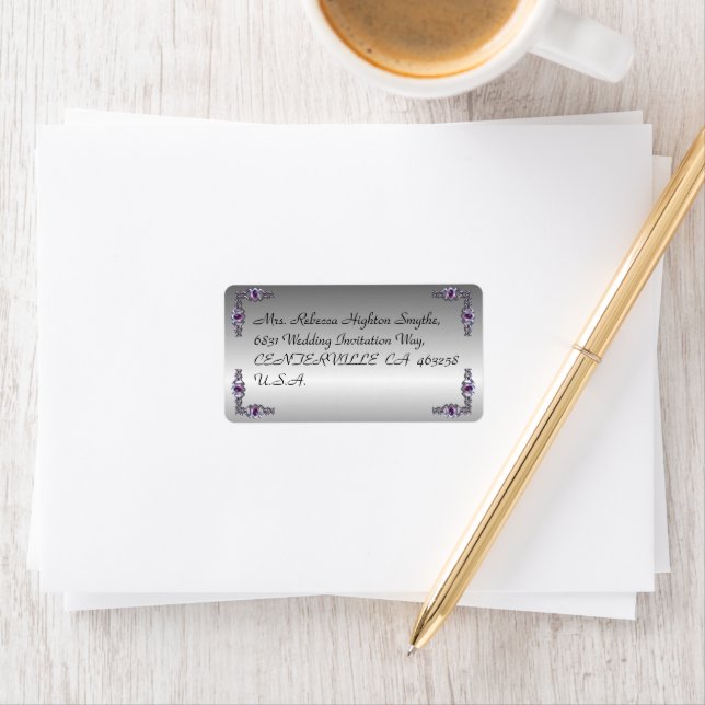 Pewter and Purple Jewel Wedding Address Label (Insitu)