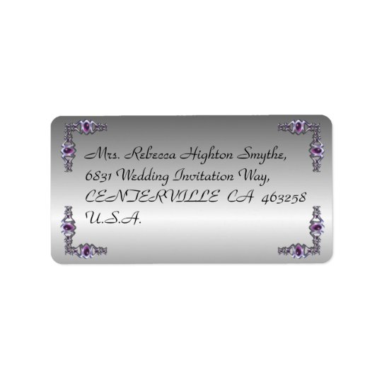 Pewter and Purple Jewel Wedding Address Label
