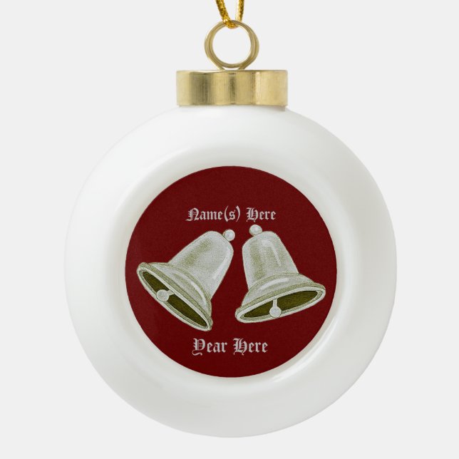 Pewter Bells Seasonal Ceramic Ball Christmas Ornament (Front)