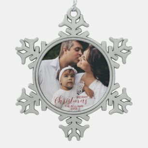 Pewter Christmas Photo Snowflake Framed Ornament