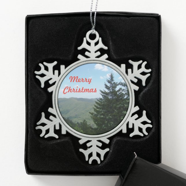 Pewter Christmas Snowflake Ornament Mountain, Tree (Box)