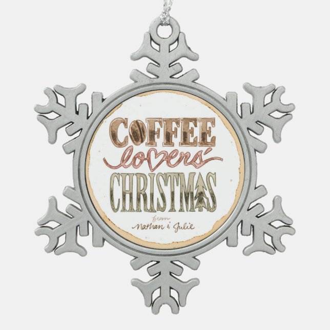 Pewter Coffee Lovers' Christmas Snowflake Ornament (Front)