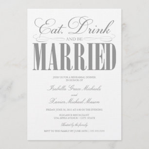 Pewter Eat, Drink & Be Married Rehearsal Dinner Invitation