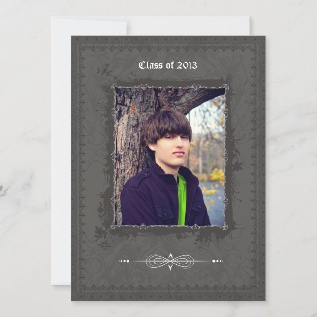 Pewter frame photo graduation party invitation (Front)
