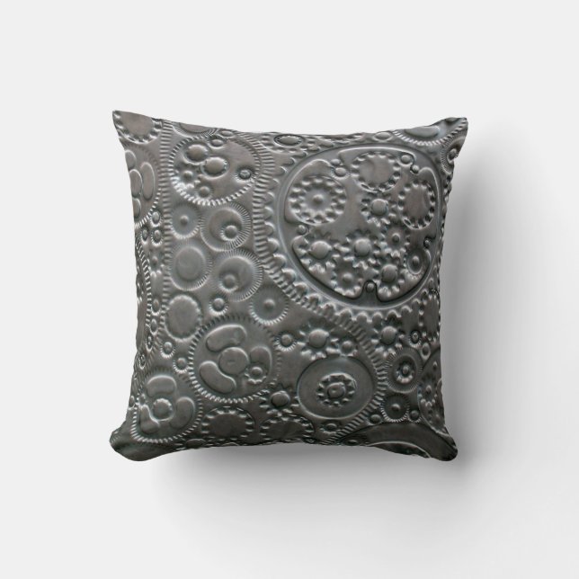 Pewter Gears Throw Pillow (Front)