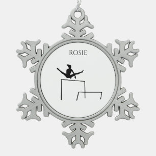 PEWTER GYMNASTICS SNOWFLAKE ORNAMENT. SNOWFLAKE PEWTER CHRISTMAS ORNAMENT