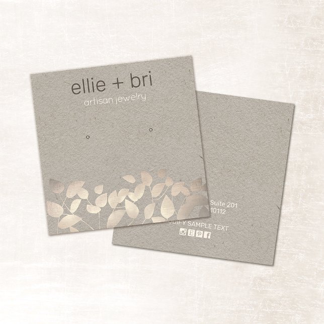 Pewter Leaves Stud Kraft Earring Display Square Business Card (Creator Uploaded)