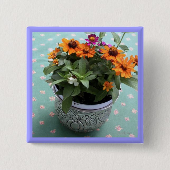 Pewter Pot Daisies 15 Cm Square Badge (Front)