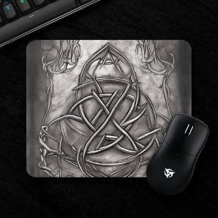 Pewter Silvery Triquetra Abstract Trinity Knot Mouse Mat
