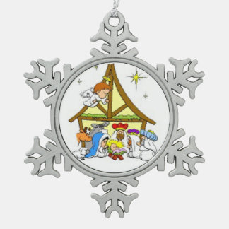 Pewter Snowflake Ornament/Nativity Christmas Ornament