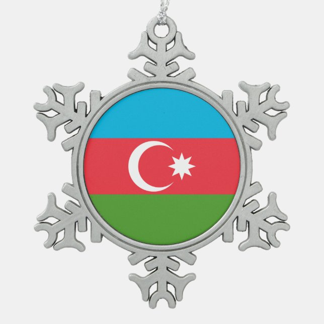 Pewter Snowflake Ornament with Azerbaijan Flag (Front)