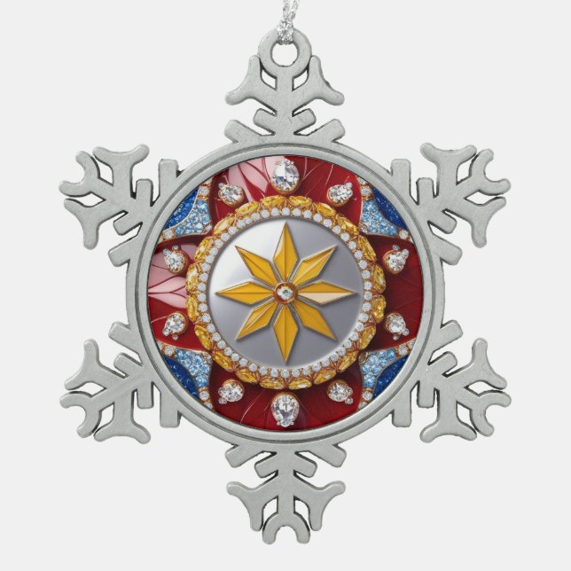 Pewter Snowflake Ornament with Colombian Colours (Front)