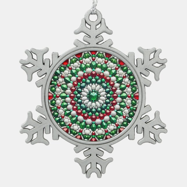 Pewter Snowflake Ornament with Italian Colours (Front)