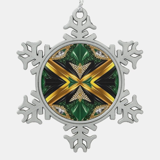 Pewter Snowflake Ornament with Jamaica Colours (Front)